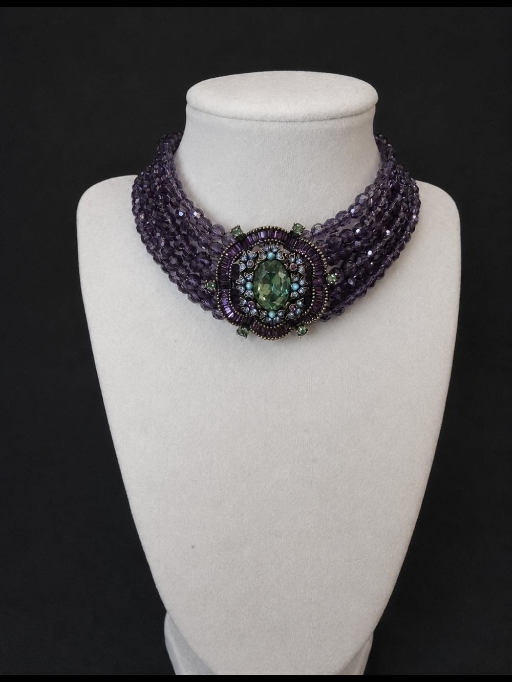 Heidi Daus Statement Multi-Strand Purple Faceted Crystal Necklace